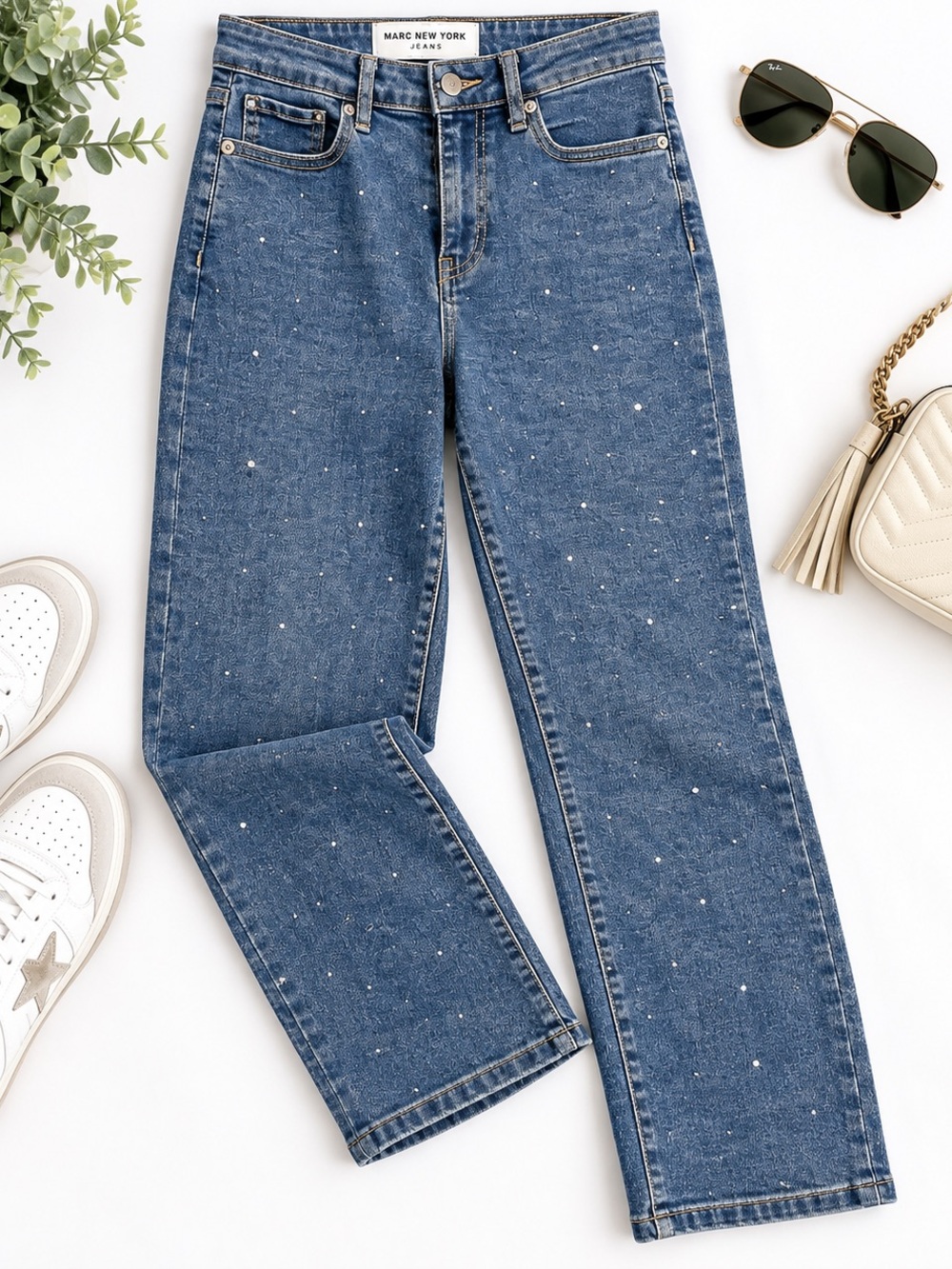 Marc New York Blue Straight-Leg Jeans with rhinestone Detail